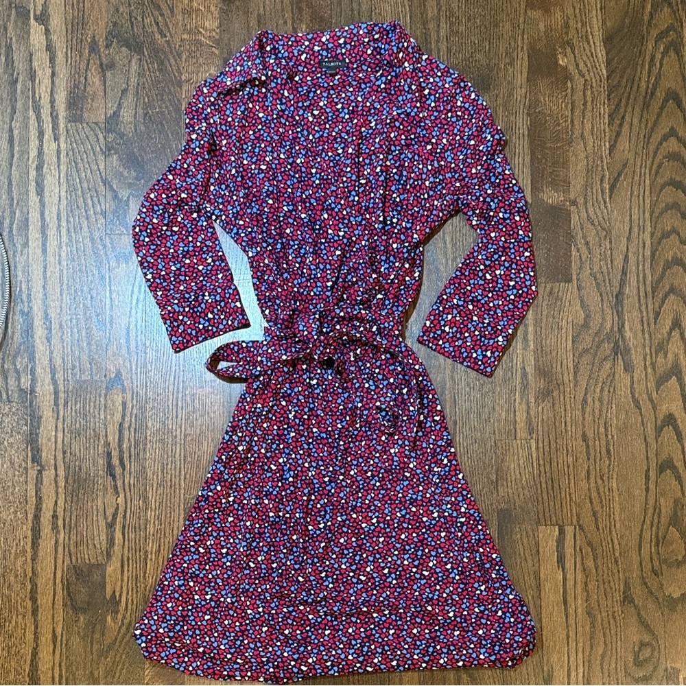 Talbots Red and Blue Heart Knit Wrap Dress - Size M